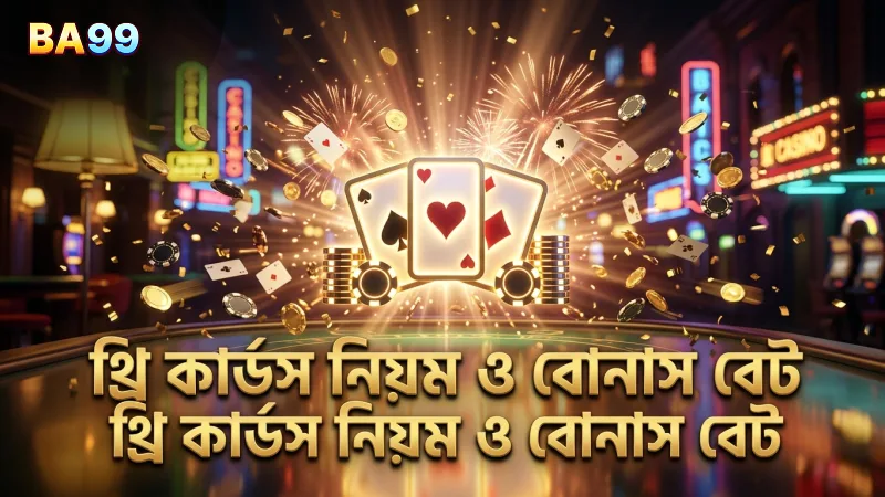 থ্রি কার্ডস গেমের নিয়ম ও বোনাস বেটের কার্যকারিতা বোঝানো হয়েছে